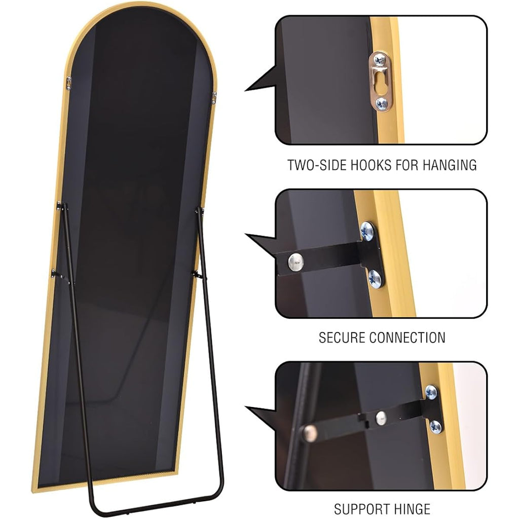 Dynwell Arched Full Length Mirror, Floor Mirror With Stand, 71"X26" Large Wall Mirror Full Length, Body Floor Mirror, Wall Mounted For Bedroom, Gold