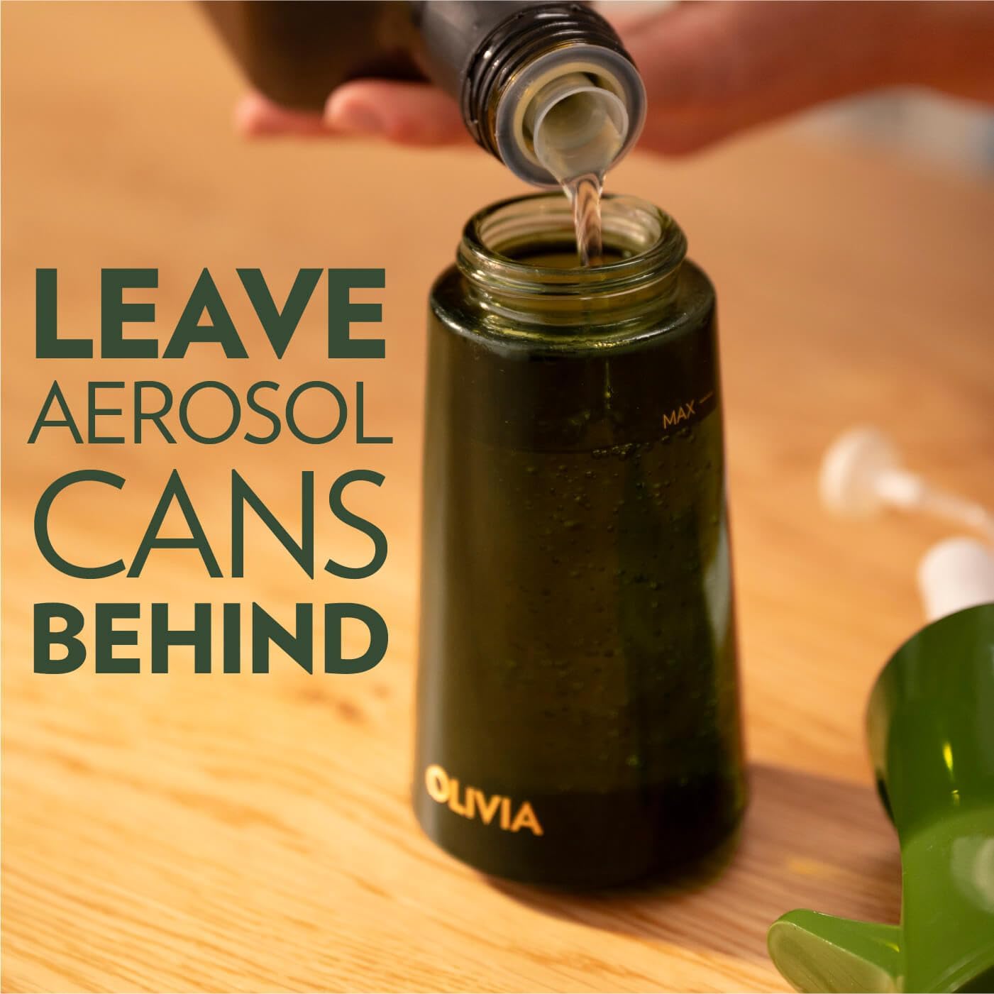 Olivia Signature Advanced Kitchen Oil Sprayer With Flairosol Technology, Fine Mist & Portion Control, Refillable Glass Olive Oil Cooking Spray Bottle For Air Fryer, Salad, Bbq, 200Ml (Green, Gold)