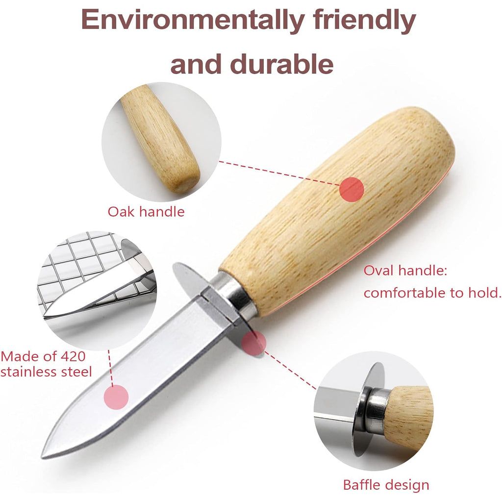 Mybmhtnb Oyster Shucking Knife Set Of 2 Stainless Steel Oyster Knifes And 2 Pairs Level 5 Cut-Resistant Gloves，Oyster Knives Suitable For All Kinds Of Shells And Oysters Shucking