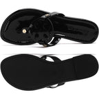 Stratuxx Kaze Women'S Dressy Patent Leather Thong Sandals With Memory Foam,Comfy Beach Slides Slip On Flat Sandals For Women