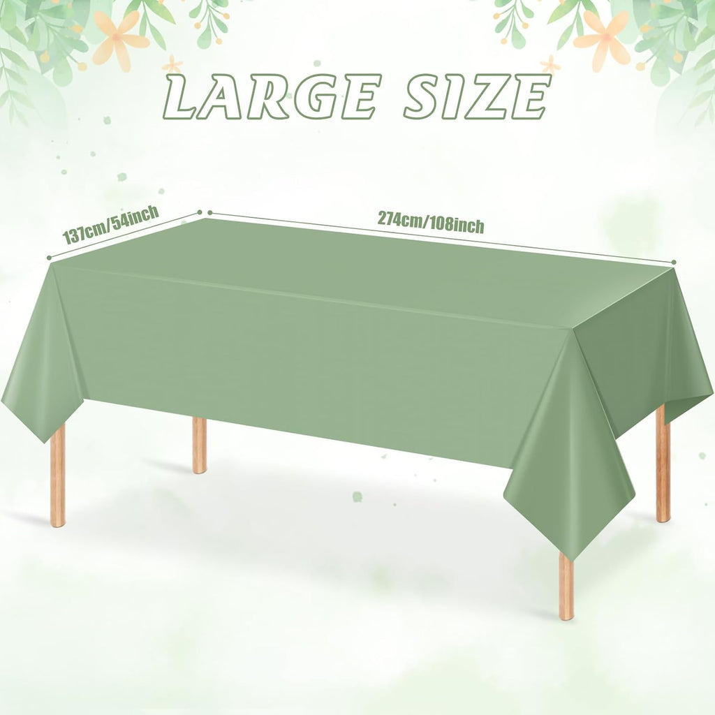 3Pack Sage Green Plastic Tablecloths for Rectangle Tables, Light Green Disposable Tablecloth, Waterproof Sage Green Table Cover for Birthday Bridal Wedding Baby Shower Party Decorations, 54 X 108Inch