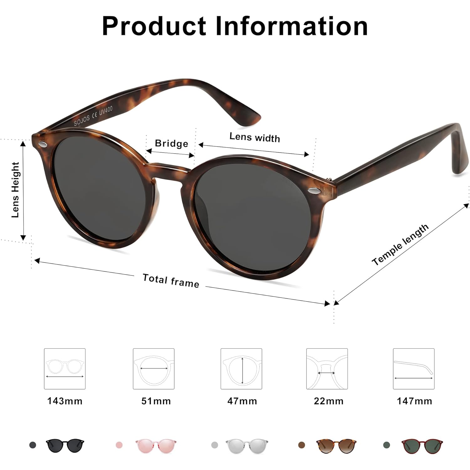 SOJOS Retro Round Polarized Sunglasses for Women Men Classic Vintage Sunnies SJ2069