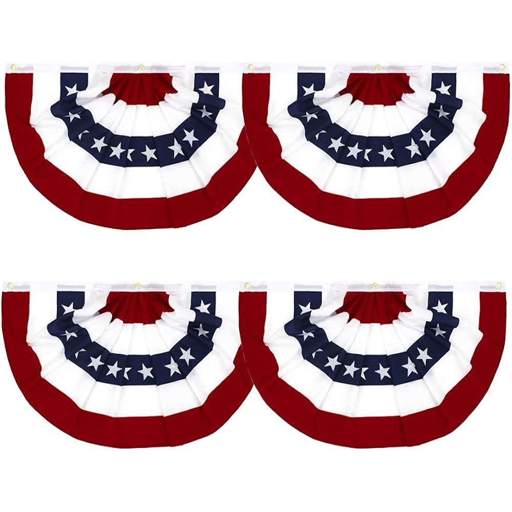 Flaglink 1.5X3Ft American Pleated Fan Flag Width Approx 90Cm - Us Patriotic Half Fan Bunting Flag 4 Pack