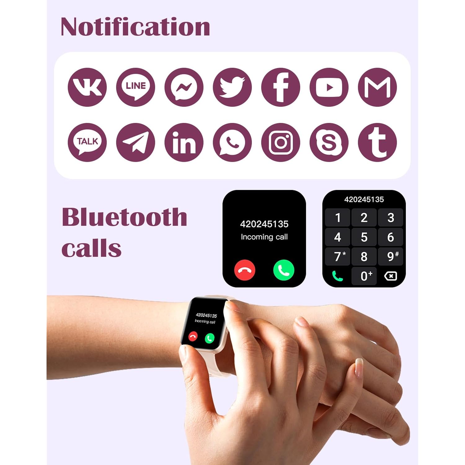 RUIMEN Smart Watches for Women Men (Answer/Make Calls) Compatible with iPhone/Android Phones, 1.85" HD Screen Fitness Tracker Heart Rate Monitor 100+ Sports Tracker Watch Waterproof (Pink)