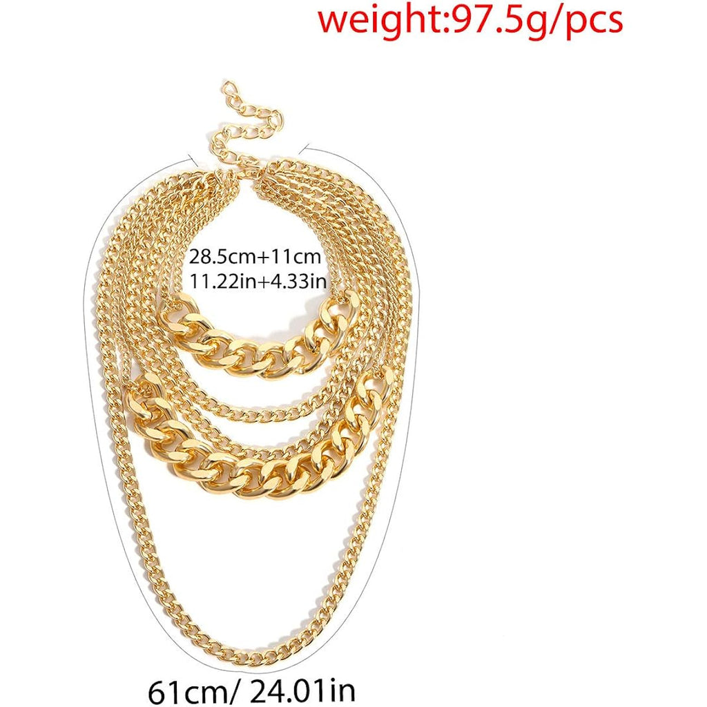 CSIYANJRY99 Chunky Gold Necklaces for Women,Multilayer Punk 80s Hip Hop Necklace,Layered Cuban Link Chain Statement Necklace 90s Freaknik Outfit Accessories for Women