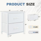 Dumos Night Stand Small Dresser For Bedroom With 2 Drawers, Bedside Table | Fabric Bedside Storage Furniture, 20 Inch Tall End Side Table For Closet, Bedroom, White