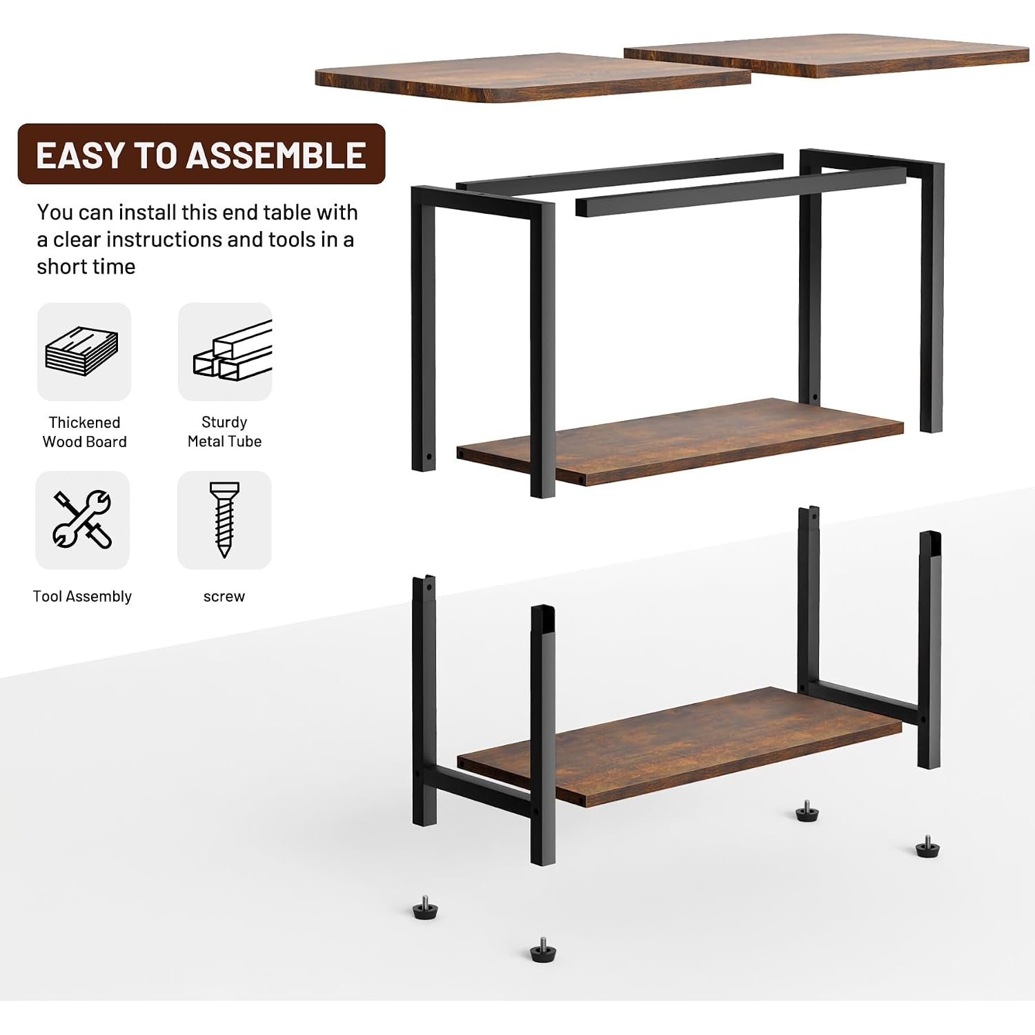 Sleeping Lamb Side Table For Living Room, 3-Tier End Table For Small Space With Wide Storage Tabletop, Rustic Brown Narrow Nightstand For Bedroom, Sofa Couch