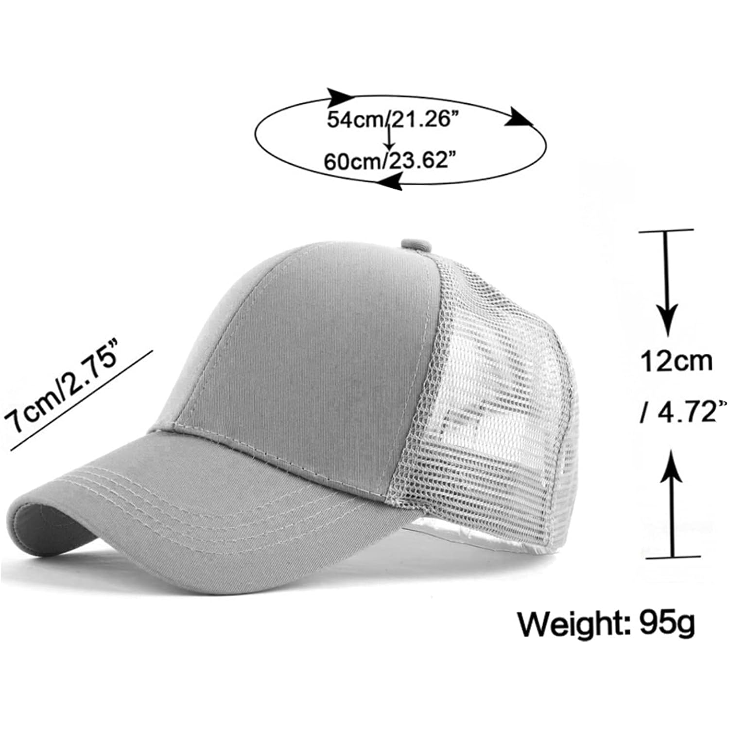 Izus Women'S Ponytail Hat Baseball Cap Mesh-Back High-Bun-Pony Summer-Spring-Caps 22-23 Inch