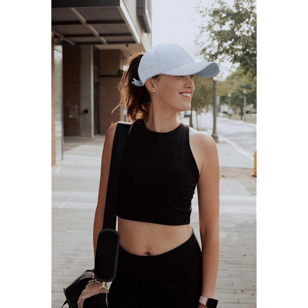 Ponytail Baseball Hat Distressed Retro Washed Womens Twill Black+white