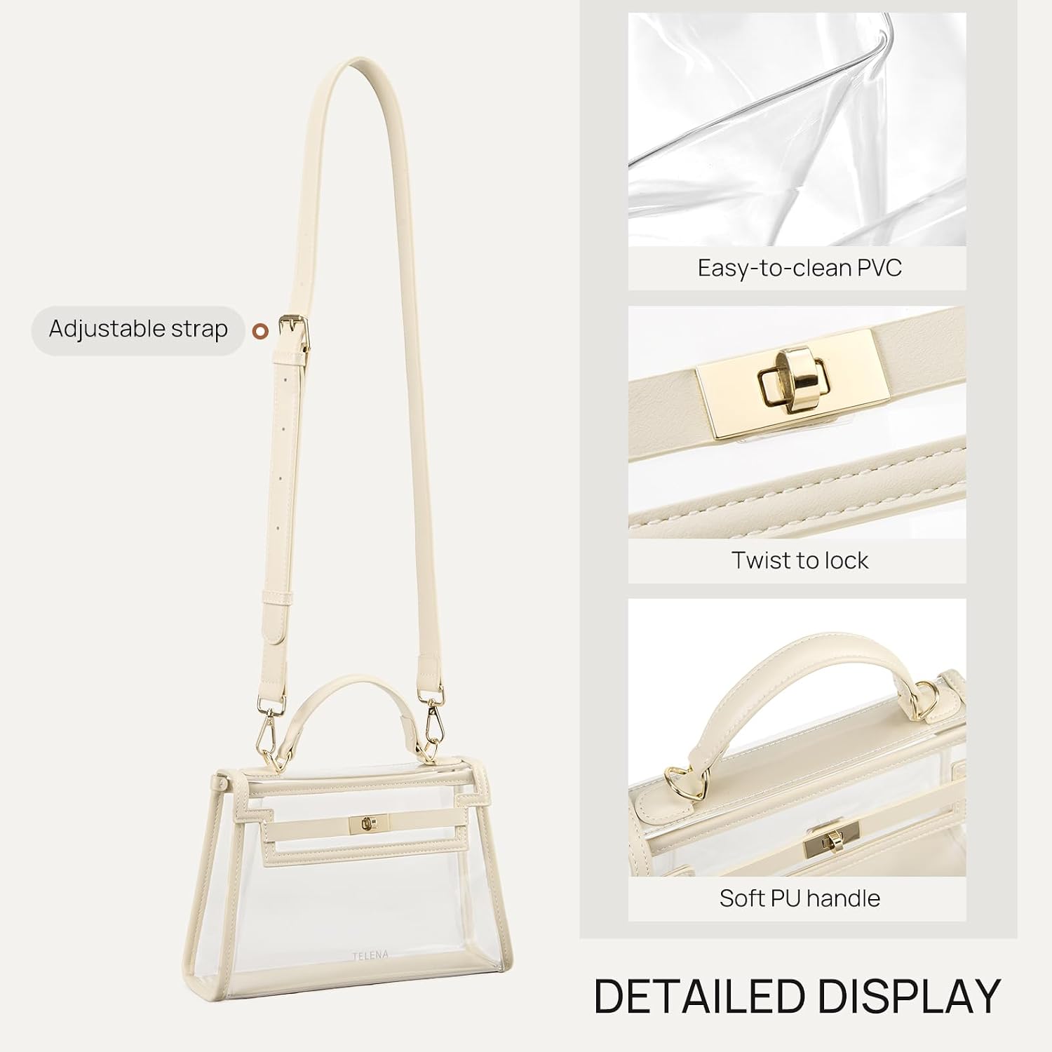 Telena Clear Bag For Stadium Events Pvc Transparent Crossbody Purse For Women With Adjustable Strap For Concerts Game Day