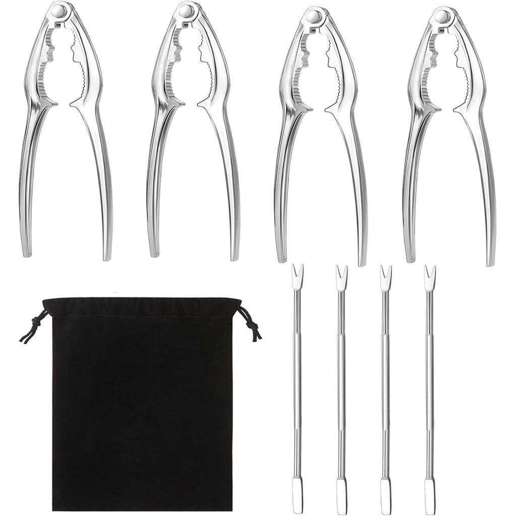 8 Pcs Seafood Tool Set,Crab Crackers And Tools Set,Crab Leg Cracker Tool,4 Crab Leg Crackers, 4 Stainless Steel Crab Forks And 1 Storage Bag,Suitable For Seafood And Various Nuts