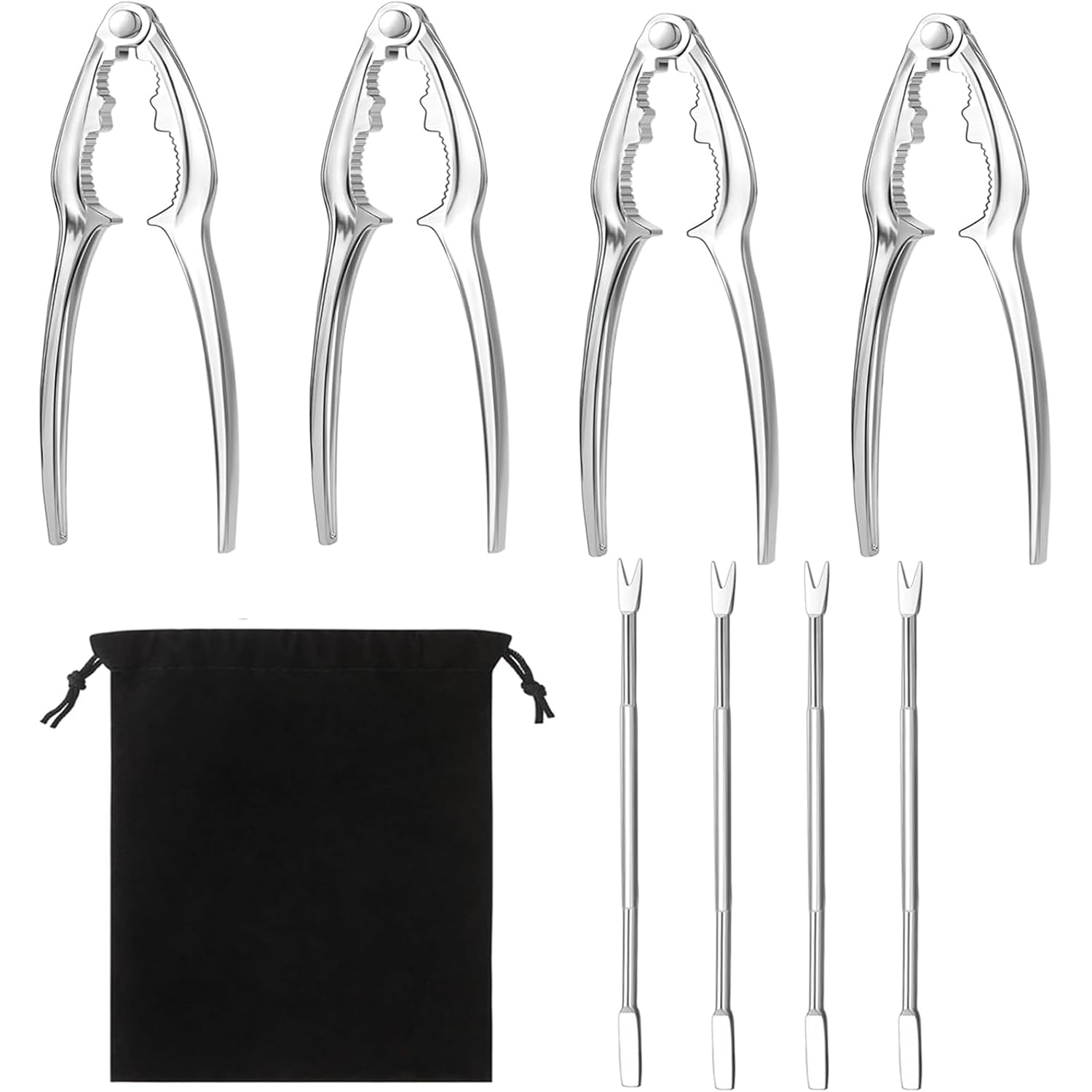 8 Pcs Seafood Tool Set,Crab Crackers And Tools Set,Crab Leg Cracker Tool,4 Crab Leg Crackers, 4 Stainless Steel Crab Forks And 1 Storage Bag,Suitable For Seafood And Various Nuts