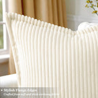 Decoruhome Fall Corduroy Cream White Throw Pillow Covers 18X18 Set Of 2 Decorative Soft Boho Farmhouse Couch Pillow Covers For Living Room Bed Sofa Broadside Striped Pillow Cases