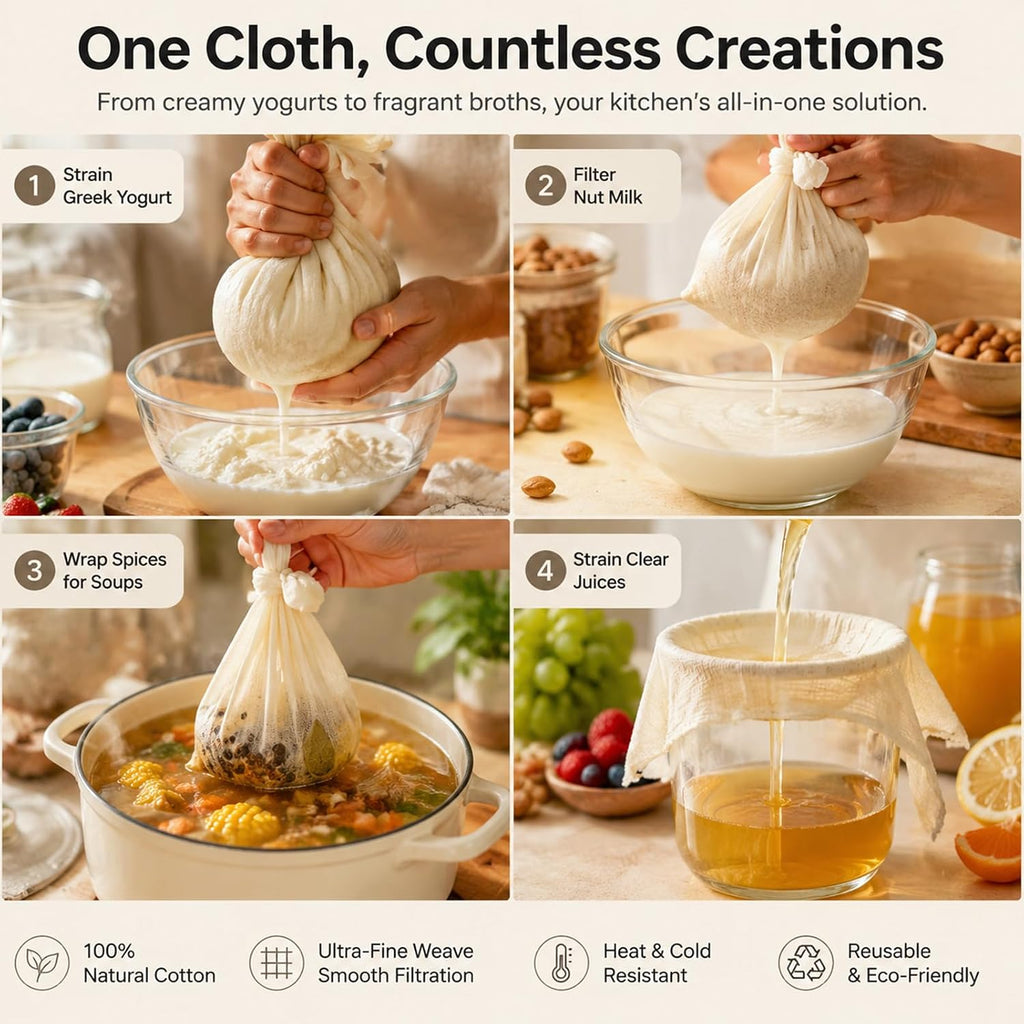 Reusable Cheesecloth,Grade 100,20X20 Inch Hemmed Cheese Cloth For Straining Craft,100% Cotton Unbleached Cloth Strainer For Cooking,Baking,Juicing,Cheese Making,Ultra Fine And Dense,Washable