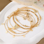 KISS WIFE Gold Anklets for Women, 14k Gold Plated Layered Cuban Figaro Link Chain Anklets Set, Dainty Waterproof Summer Beach Foot Jewelry (1)