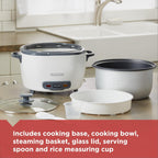 Black+Decker Rice Cooker 6-Cup (Cooked) With Steaming Basket, Removable Non-Stick Bowl, White