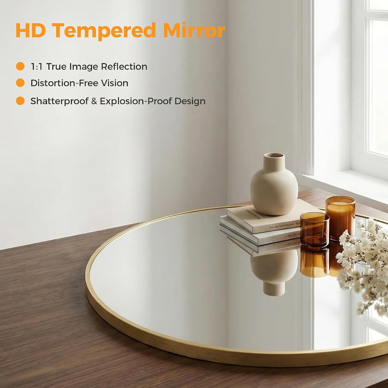 36 Inch Gold Round Bathroom Wall Mirror, Round Mirrors For Wall Decor, Circle Mirror For With Hd Shatter-Proof Glass For Entryway, Living Room, Bedroom, Dressing Room, Home Decor