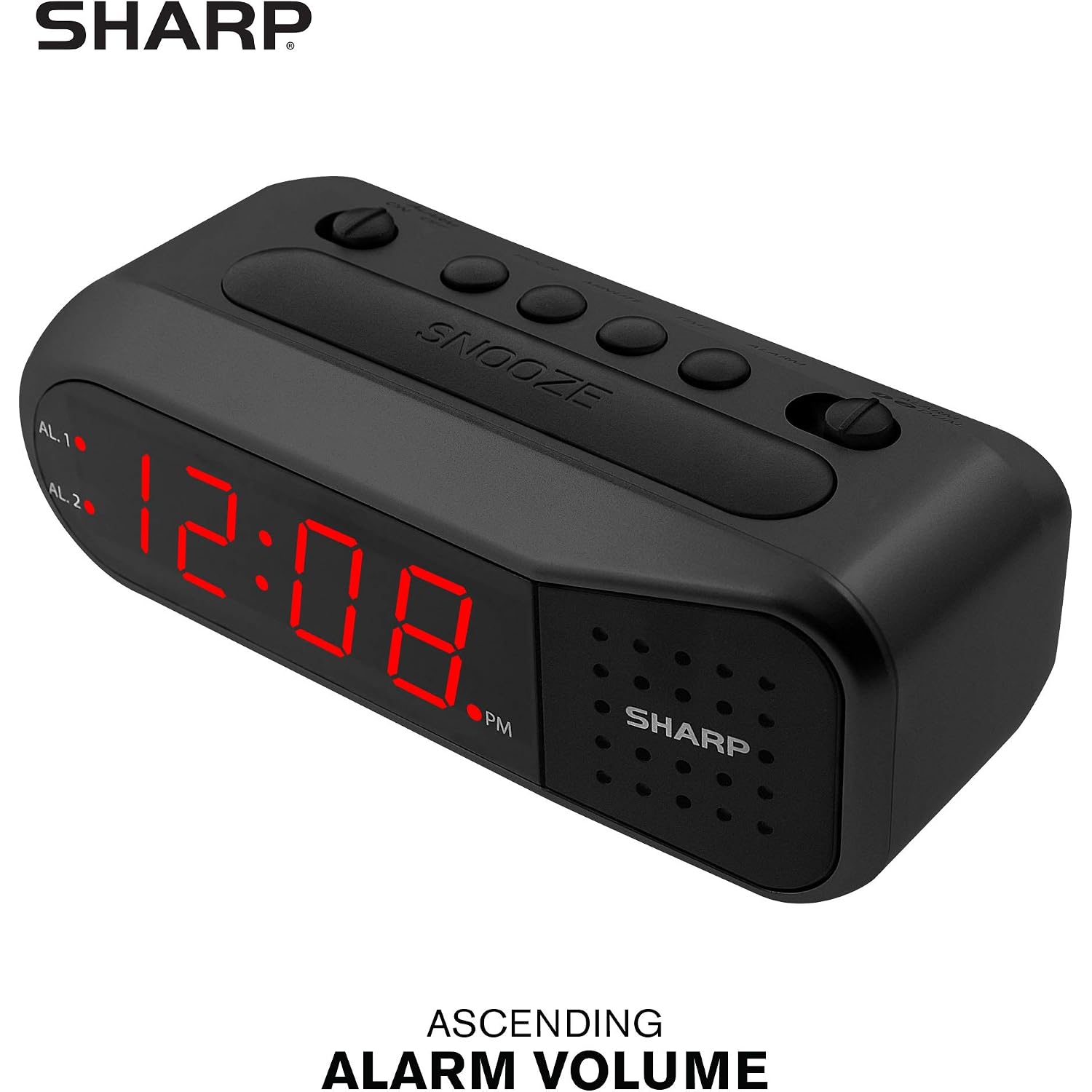 Sharp Digital Alarm Clock For Heavy Sleepers, Dual Alarm, Red Led, Black | Ascending Wake Sound, Weekday/Weekend Scheduling, 9-Minute Snooze, Easy-Set Controls, 2 Aa Backup, Bedroom, Dorm, Office