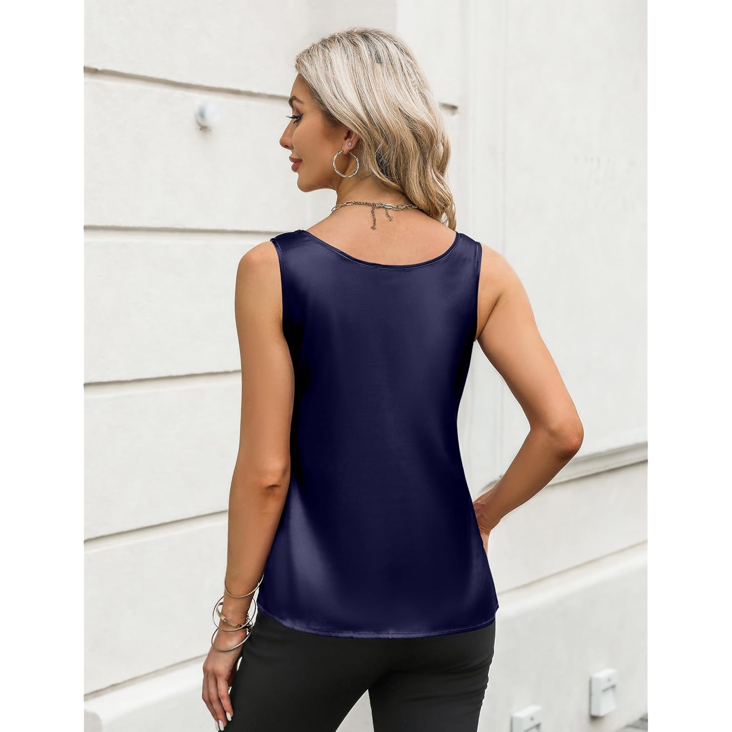 Silk Satin Tank Tops for Women Scoop Neck Sleeveless Camisole Tops 2026 Summer Basic Blouses
