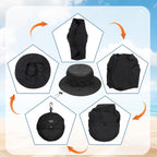 Travel Waterproof Summer Sun Bucket Hat Packable Quick Dry Beach Hats for Women Lightweight Outdoor Rain Hat with Adjustable Chin Strap Travel Hiking Fishing Cap for Women Men Black