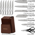 Astercook Knife Set, 15-Piece Kitchen Knife Set with Block, Built-in Knife Sharpener, German Stainless Steel Knife Block Set, Dishwasher Safe Kitchen Utensils Set