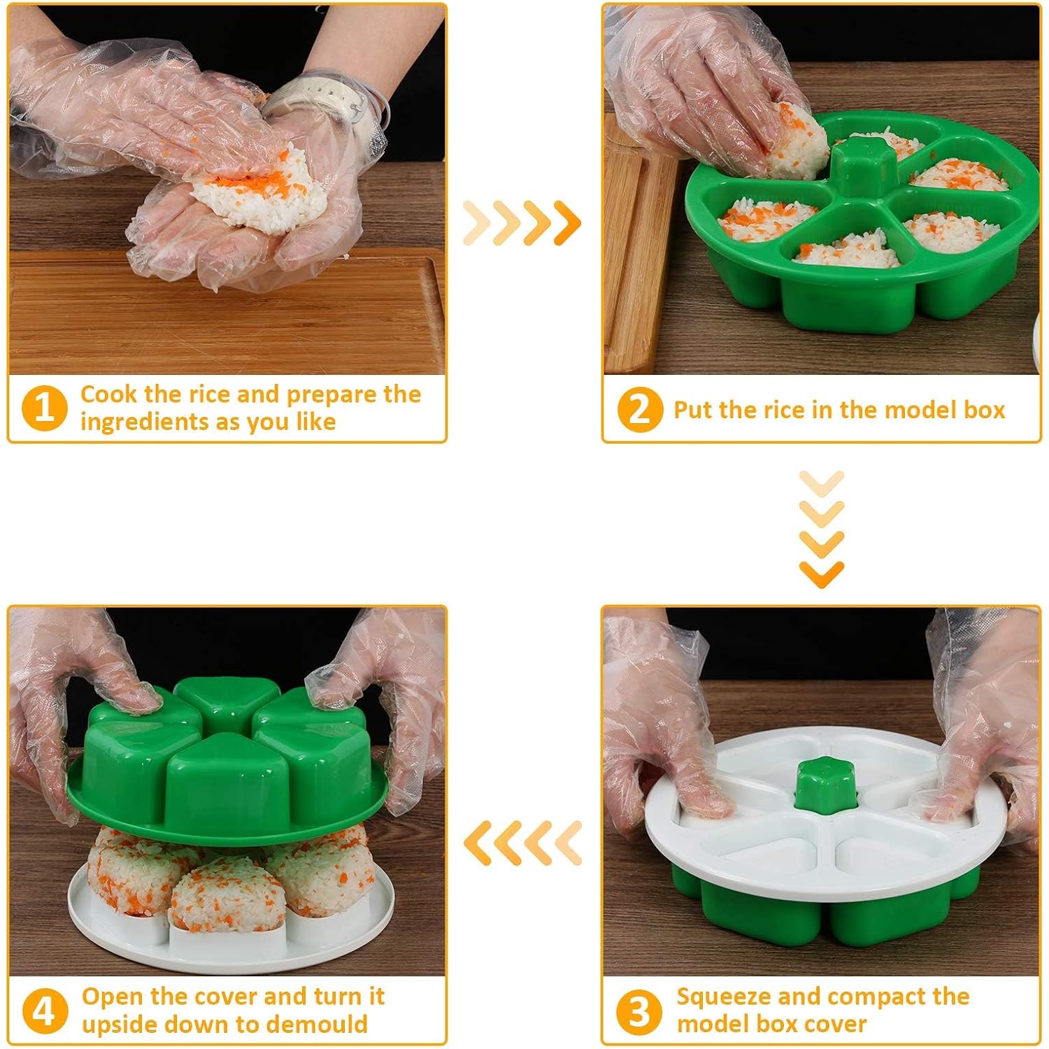 6 In 1 Onigiri Mold Triangle Sushi Mold Multifunctional Rice Ball Mold For Making And Storing Sushi - Once Quickly Make 6Pcs Onigiri Green
