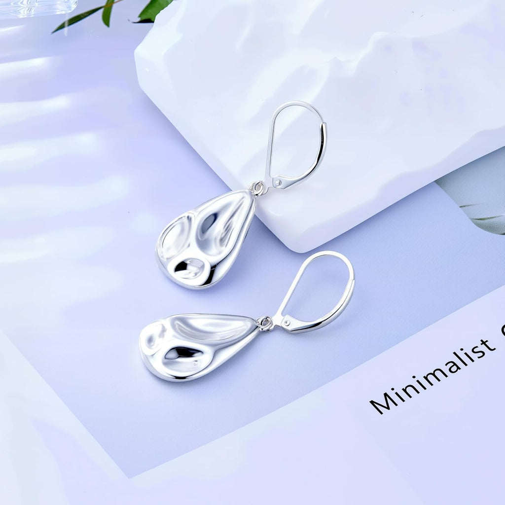 925 Sterling Silver Teardrop Dangle Earrings, Hypoallergenic 14k Gold Plated Hammered Waterdrop Earring for Women Trendy Statement Dangling Drop Leverback Earrings Gifts in Jewelry Box