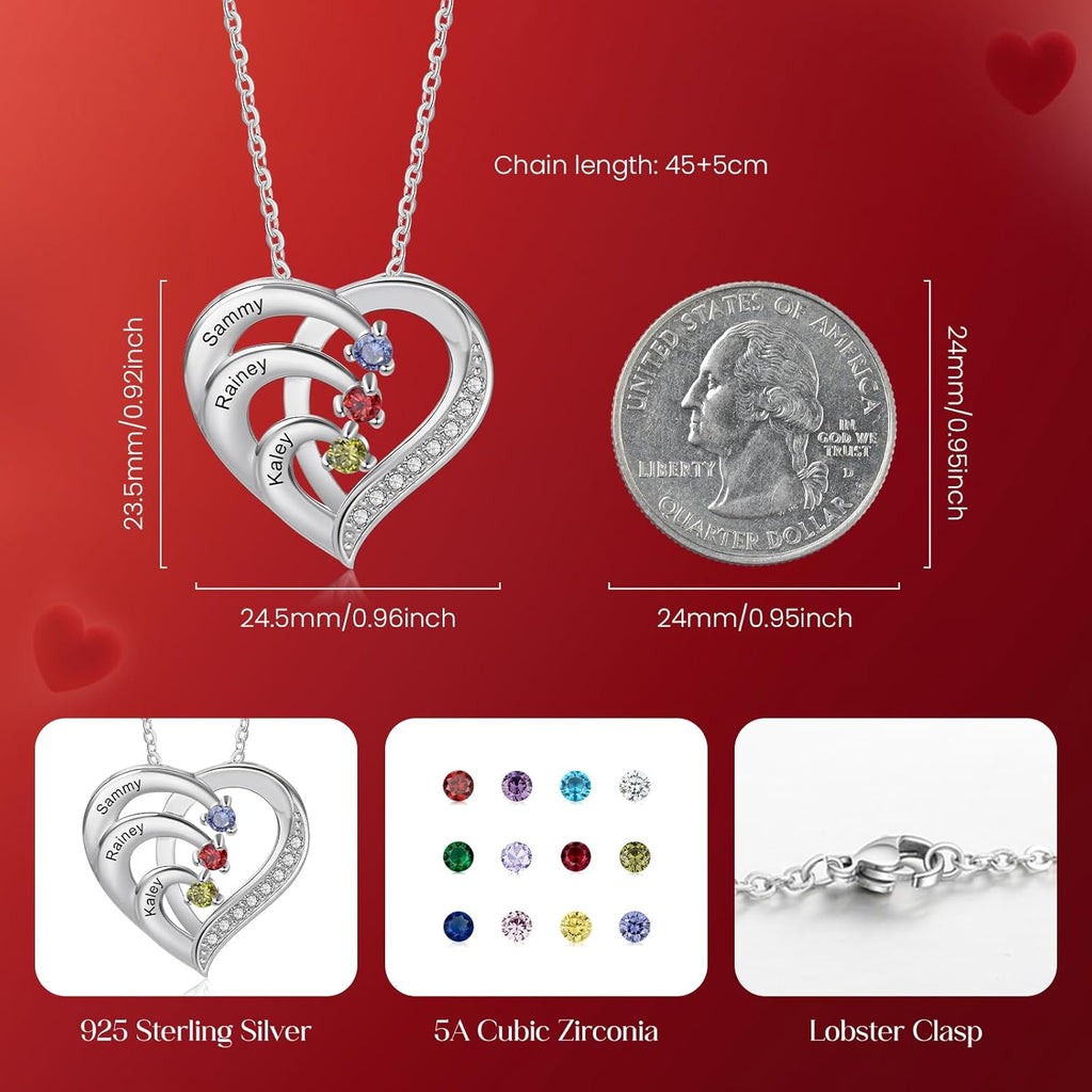 Personalized Mother Necklace Sterling Silver Birthstone Necklace for Women Mom Grandma Customized Jewelry Gifts for Christmas Mothers Day