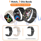 Smart Watch for Women (3 Bands), 1.85'' HD Fitness Tracker with Bluetooth Calls, IPX8 Waterproof Smartwatch for Android iPhone, 112+ Sport Modes, Heart Rate & Breathing Rate Sleep Monitor, Black