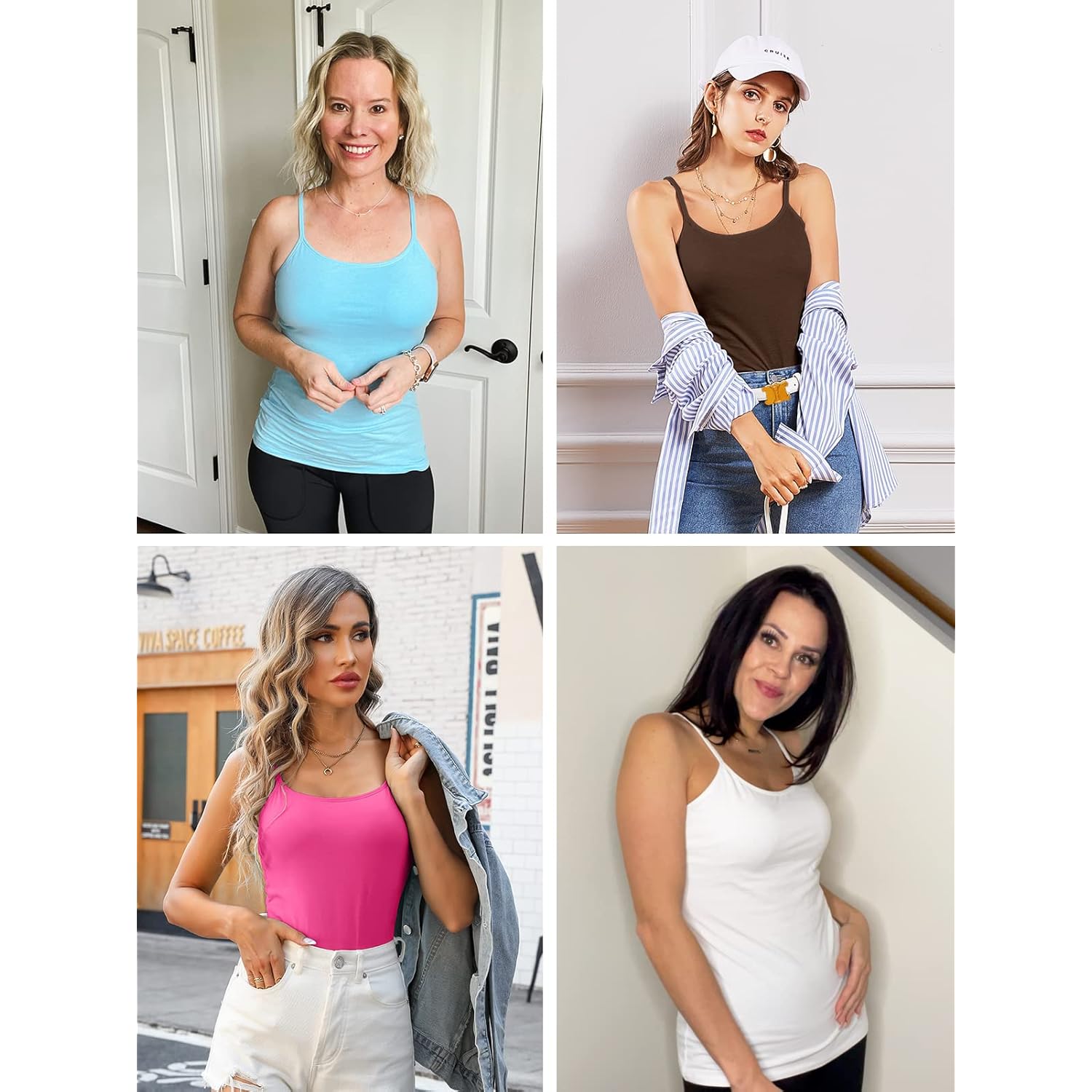 Women's Shelf Bra Camisole Tops Adjustable Spaghetti Strap Cami Tank Cotton Undershirts 2 Pack