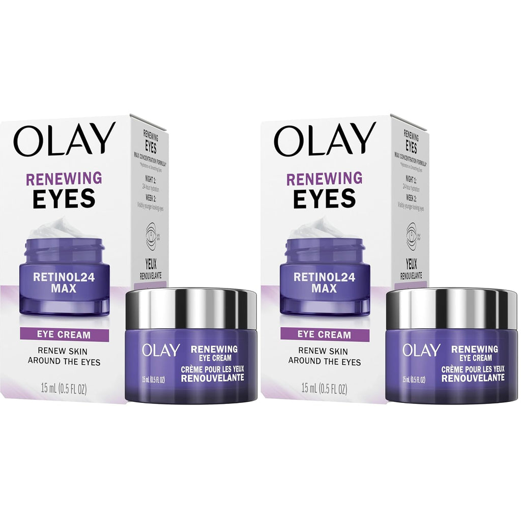 Olay Retinol 24 Max Night Eye Cream, Fragrance Free Anti Aging Eye Cream For Fine Lines And Wrinkles, Hydrating Retinol Night-Eye Treatment, Lightweight Moisturizing-Eye-Cream, 0.5 Oz (Pack Of 2)
