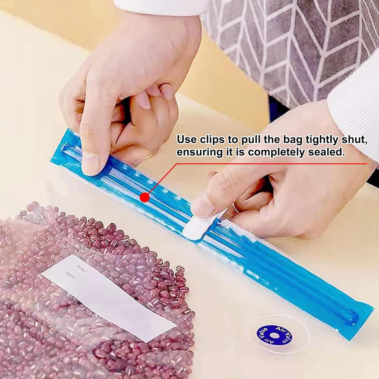 Reusable Bpa Free Vacuum Sealer Bags (8.5 * 8.5In), 31 Pcs (24 Pcs Vacuum Zipper Bag & 2 Seal Clips & 5 Air Valves), Plastic, Clear, Double Zipper Seal, Microwaveable, Food Storage, Cooking
