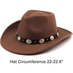 DRESHOW Women Men Classic Felt Wide Brim Western Cowboy & Cowgirl Cap Belt Buckle Retro Panama Hat Unisex Rolled up Caps 1 Pack: Coffee (Hat Circumference: 22-22.8")