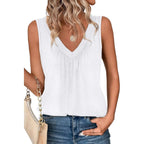 Tank Top for Women Loose Fit Sleeveless Shirts V Neck Summer Clothes Ruched Women's Tees and Tanks Curved Hem