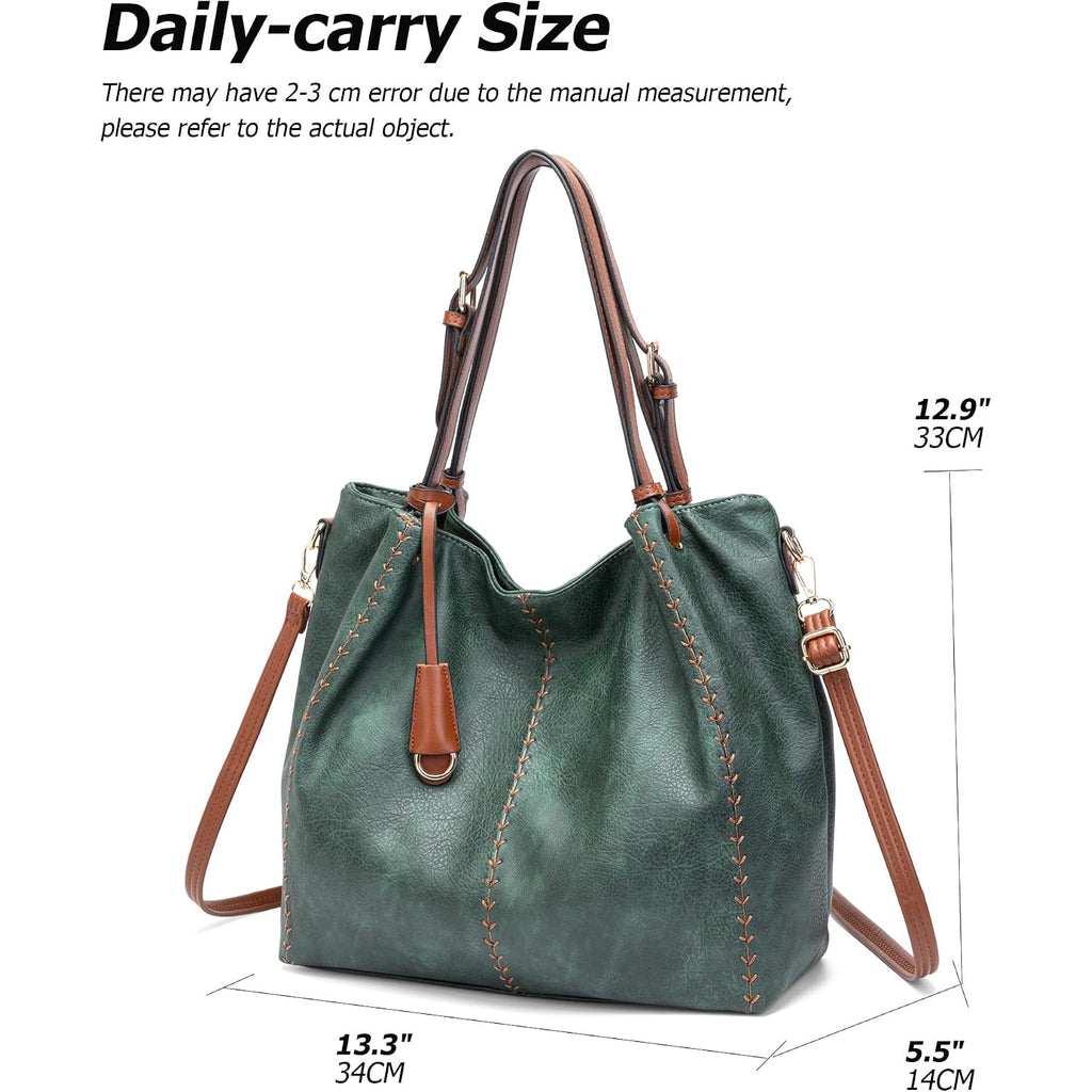 Vintage Pu Hobo Shoulder Bag, Bucket Tote With Rivet Detail Purse