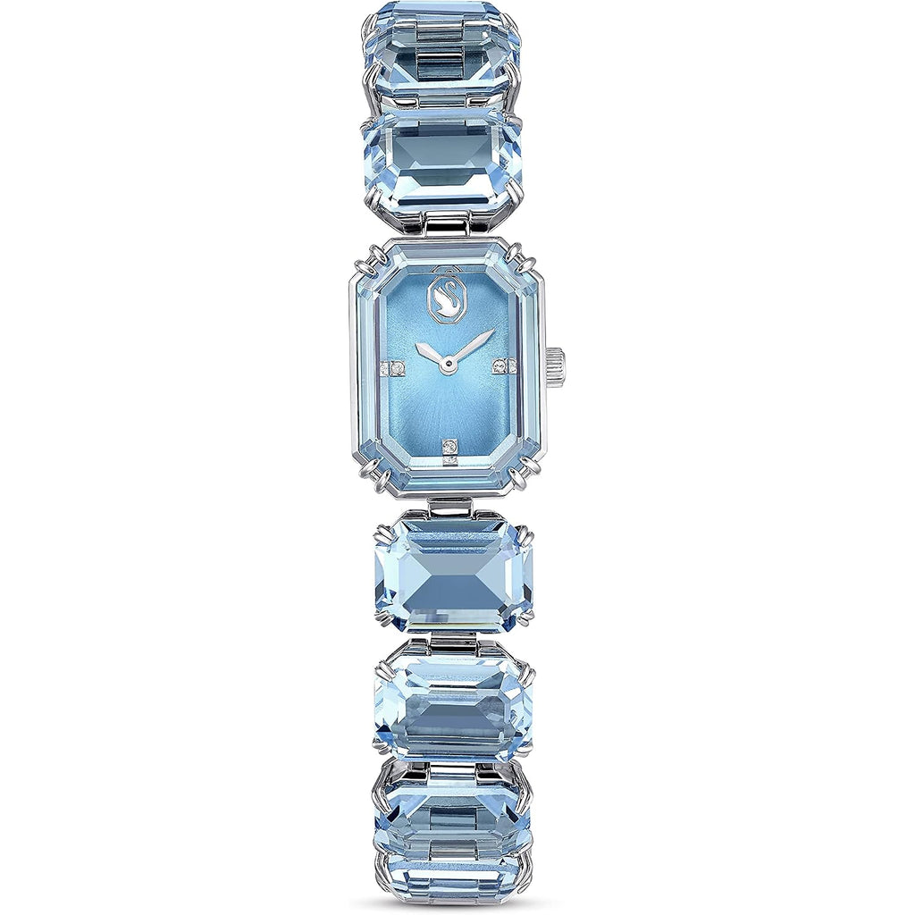 Swarovski Millenia Watch, Blue Octagon Cut Crystals, Sapphire Glass Centrepiece, And Stainless Steel Accents, Part Of The Millenia Collection