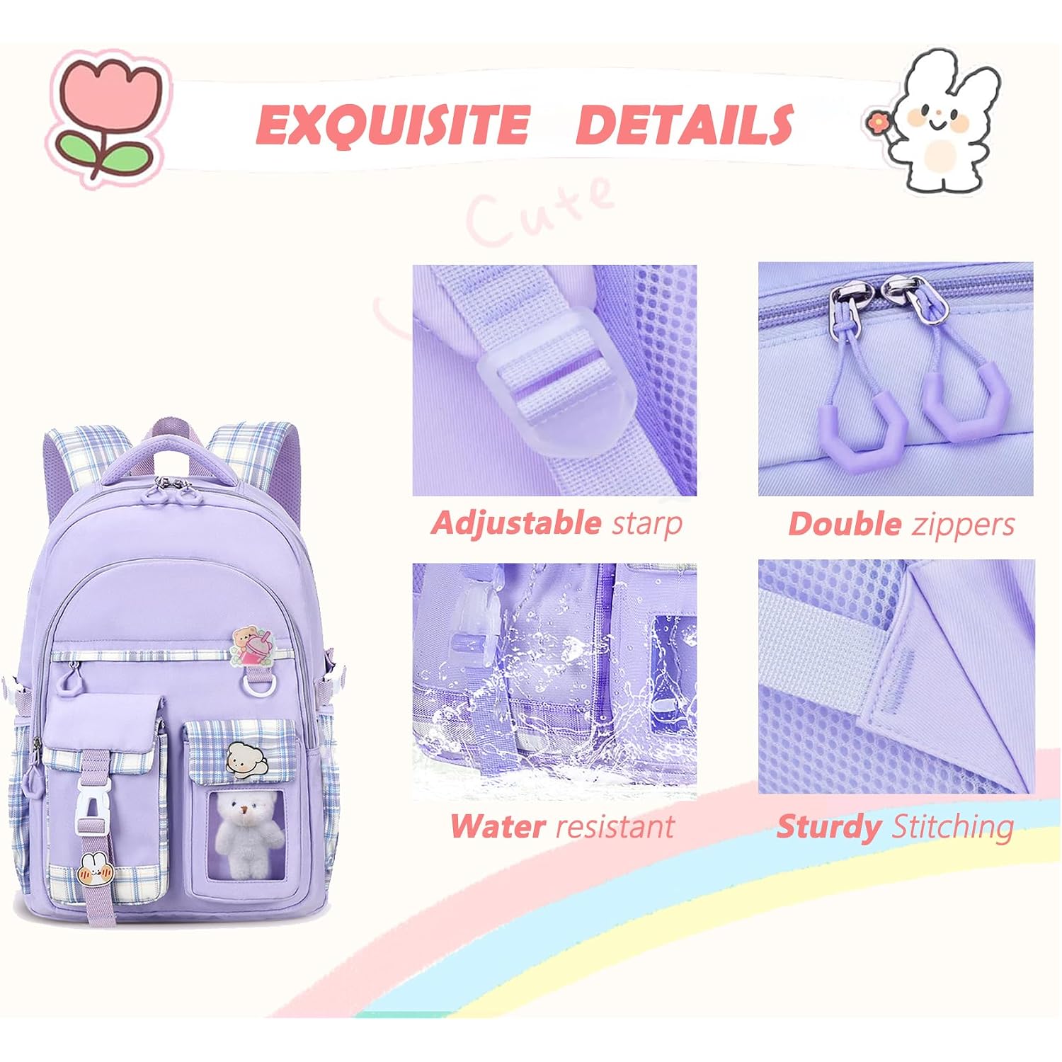 Girls Backpack,Cute School Backpack For Girls Kids Teens | Kawaii Bookbag For Primary Elementary