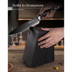 Amorston Knife Set, 15 Pieces Knives Set for Kitchen Knife Set with Block and Sharpener, Dishwasher Safe Knife Block Set German Stainless Steel Kitchen Knife Sets for Apartment New Home Housewarming
