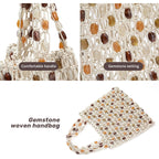 Boho Crochet Shoulder Bag For Women, Colorful Beaded Beach Tote Handbag Lightweight Summer Knit Hobo Purse &Travel Organizer