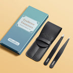 2-Pack Tweezers for Eyebrows, Facial Hair, Ingrown Hair Removal, Slant and Point Tip Tweezer Set for Women and Men, Professional Stainless Steel Precision Eyebrow Plucking Grooming with Case - Black