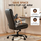 Gtplayer Leather Office Chair, Home Desk Chair With Flip-Up Arms And Ergonomic Back - Comfy Heavy Duty Executive Chair For Home Office Gaming, Black