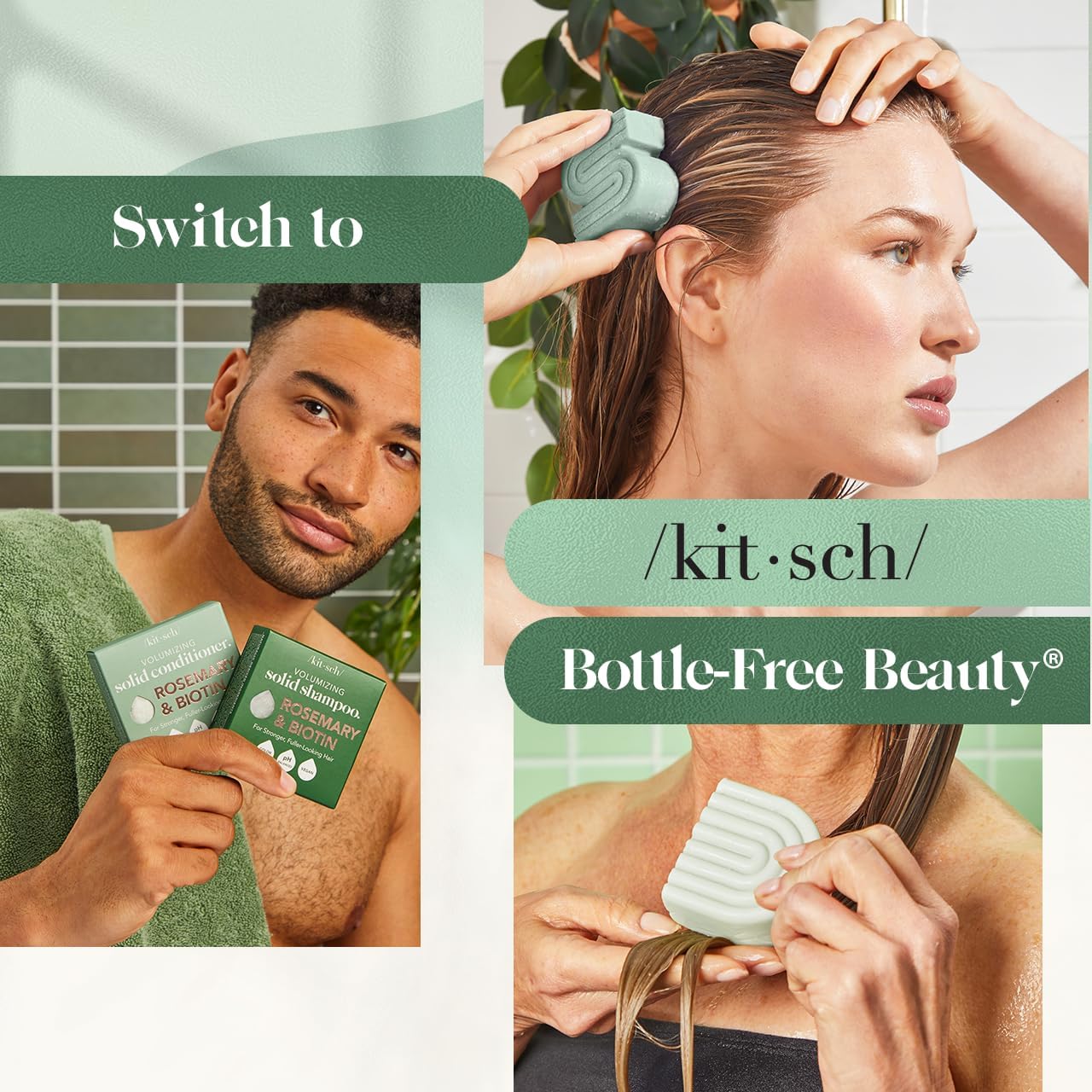 Kitsch Rosemary & Biotin Shampoo and Conditioner Set for Hair Growth - Strengthening, Thickening & Volumizing Shampoo and Conditioner Bar - Paraben, Sulfate & Silicone Free - 2 pack