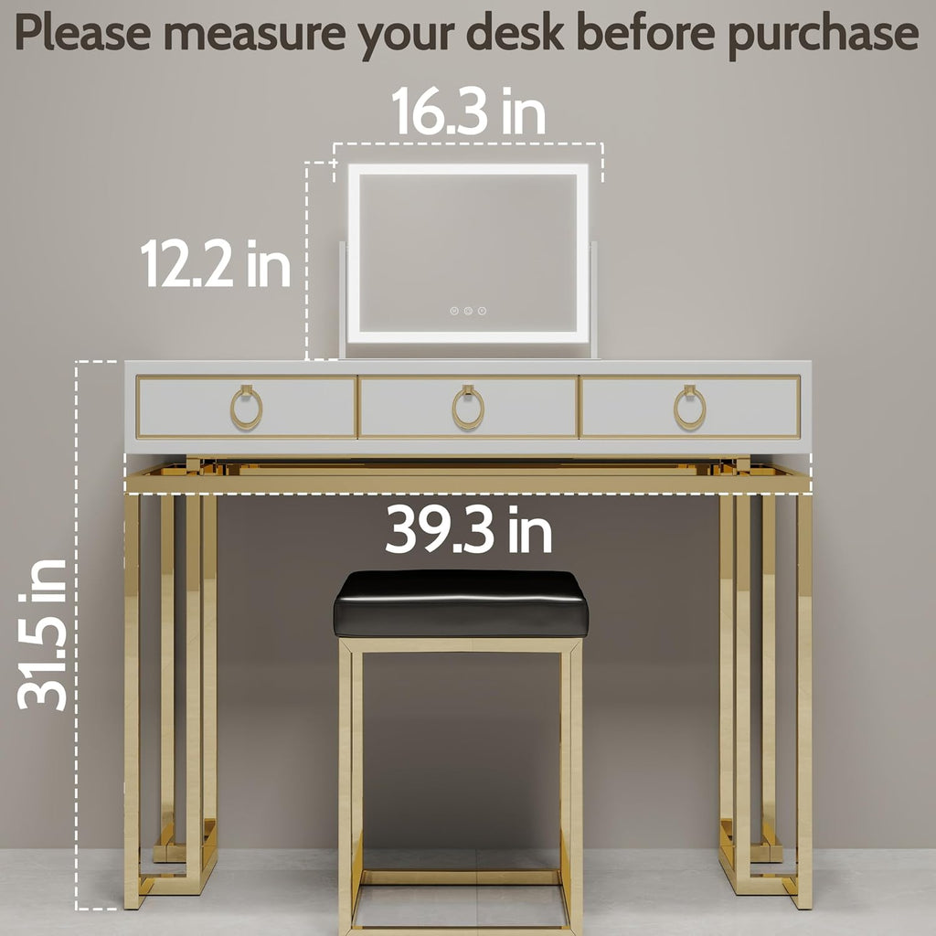 Rolove Lighted Makeup Mirror 16.3"X12.6", Hollywood Vanity Mirror With 10X Magnifier, 3 Color Led Lighting Modes, Smart Touch Control & 360° Rotation, Tabletop Makeup Mirror (White, Gift Ready)