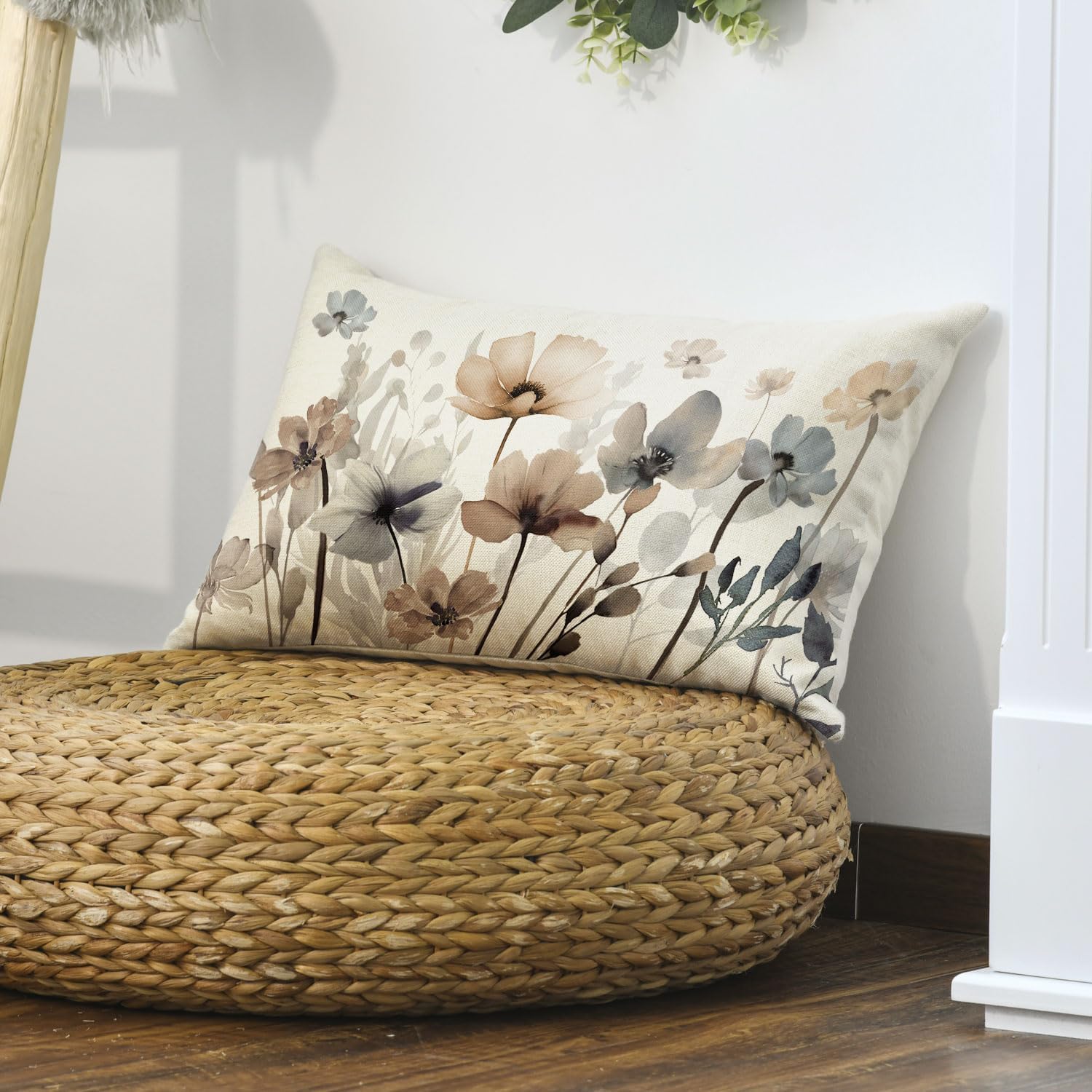 AVOIN colorlife Poppy Flowers Chinoiserie Spring Fall Throw Pillow Cover, 12 x 20 Inch Seasonal Leaves Cushion Case Decoration for Sofa Couch Farmhouse