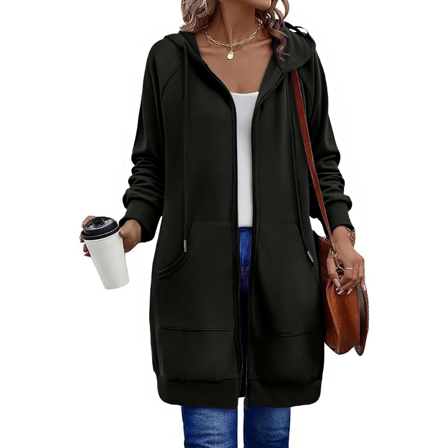 Zeagoo Women'S Zip Up Hoodies Long Sleeve Long Tunic Sweatshirts Oversized Fleece Casual 2026 Fall Jacket Coat With Pocket