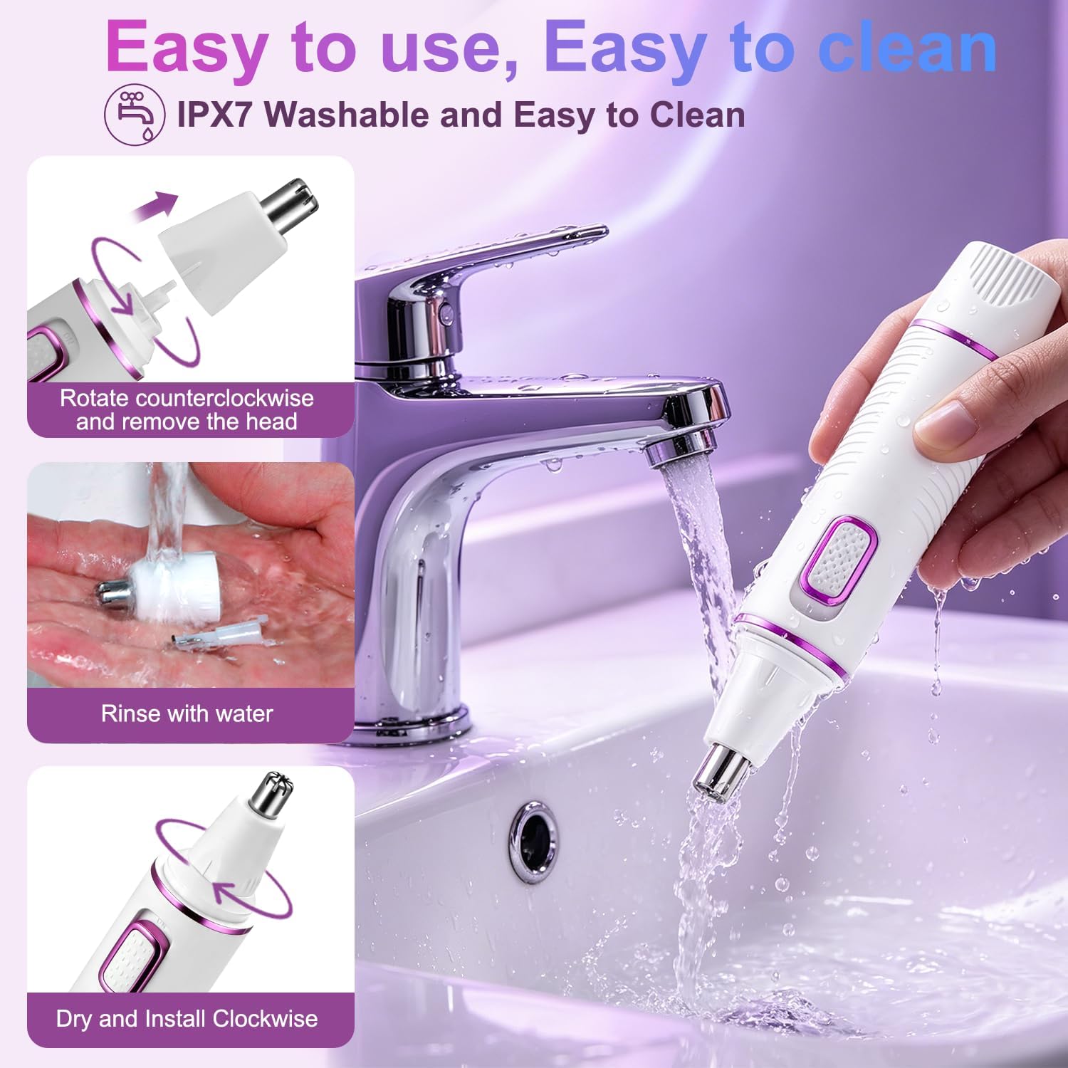 Nose Hair Trimmer for Women,USB Rechargeable Ear and Nose Trimmer,2026 Professiona 2 in 1 Painless Eyebrow & Facial Hair Trimmer Remover,IPX7 Waterproof,Portable Nasal Hair Clipper,Dual-Edge Blades