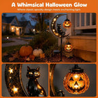 Solar Halloween Black Cat & Pumpkin Moon Garden Stake Light, Outdoor Waterproof Led Yard Decoration With Crescent Moon, Hanging Jack-O'-Lantern Lantern For Garden, Patio, Walkway, Porch (Style C)