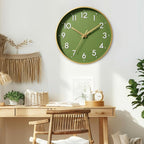 Wall Clock 8 Inch, Battery Operated Silent Non-Ticking Modern Analog Clock Decorative For Kitchen, Bedroom, Office(Olive Green And Gold)