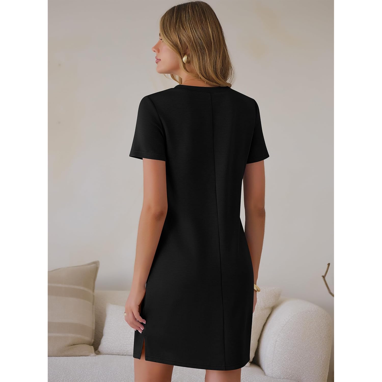 Summer Dress for Women 2026 Beach Vacation Clothes Short Sleeve V Neck Casual T Shirt Sundresses Travel Holiday