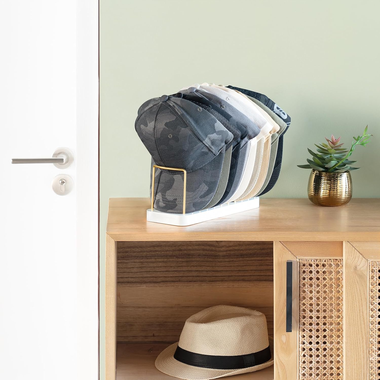 Mkono Hat Organizer For Baseball Caps, Hat Holder For 10 Baseball Caps, Tabletop Hat Rack Stand Storage Display Cap Organizer For Desk Closet Shelf Dresser White